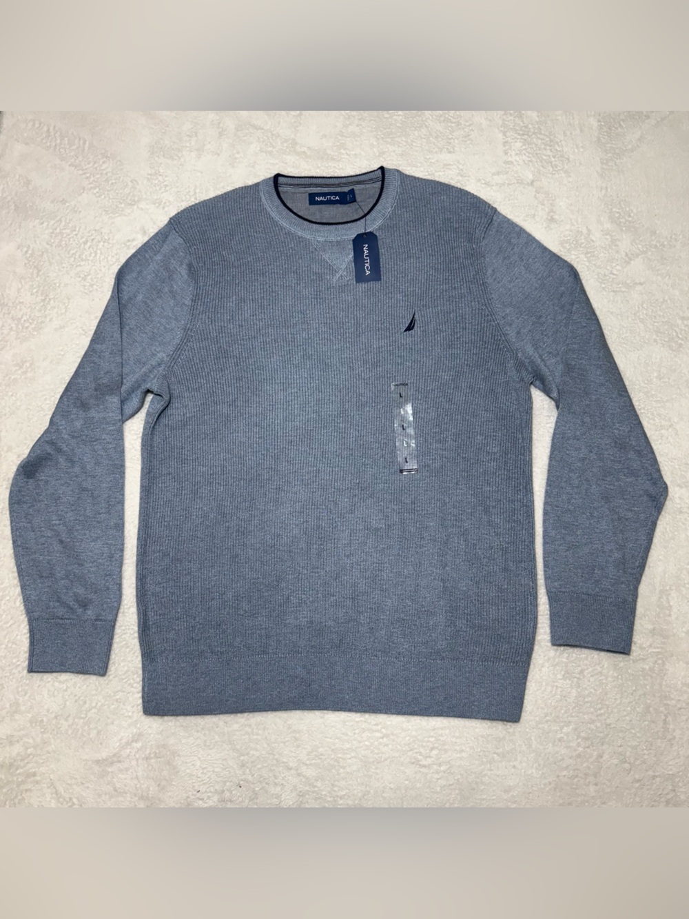 Nautica Men's Slate Blue Ribbed Crewneck Sweater Size L